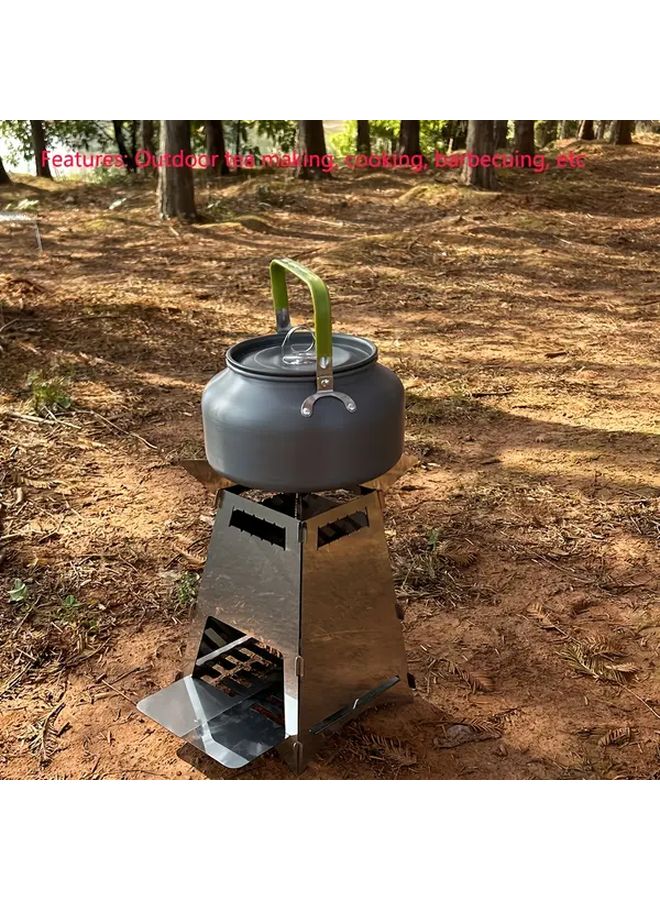 إسكدنيا موقد حطب قابل للطي صغير محمول من الفولاذ المقاوم للصدأ متين للرحلات والنزهات في الهواء الطلق فضي - Image 2