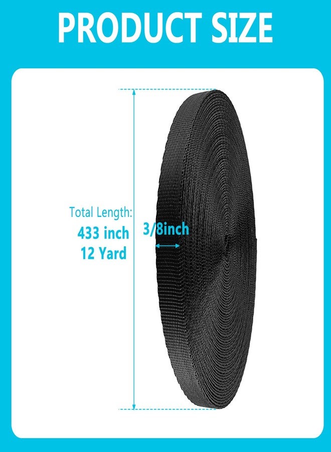 Sliverdew 12 Yards Nylon Webbing Strap Heavy Duty Nylon Webbing Black Flat Straps 3/8 Inch Webbing Strapping for Belt Backpack Outdoor DIY Gear Repair - Image 2