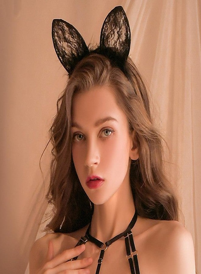 Mimeile Cat Ears Headbands Plush Lace Halloween Cute Costume Party Makeup Hair Headpiece Sexy Masquerade Nightclubs Photo Prop for Women - Image 3