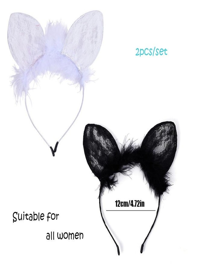 Mimeile Cat Ears Headbands Plush Lace Halloween Cute Costume Party Makeup Hair Headpiece Sexy Masquerade Nightclubs Photo Prop for Women - Image 4