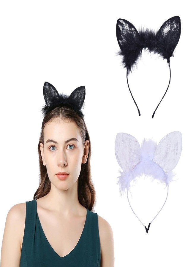 Mimeile Cat Ears Headbands Plush Lace Halloween Cute Costume Party Makeup Hair Headpiece Sexy Masquerade Nightclubs Photo Prop for Women - Image 1