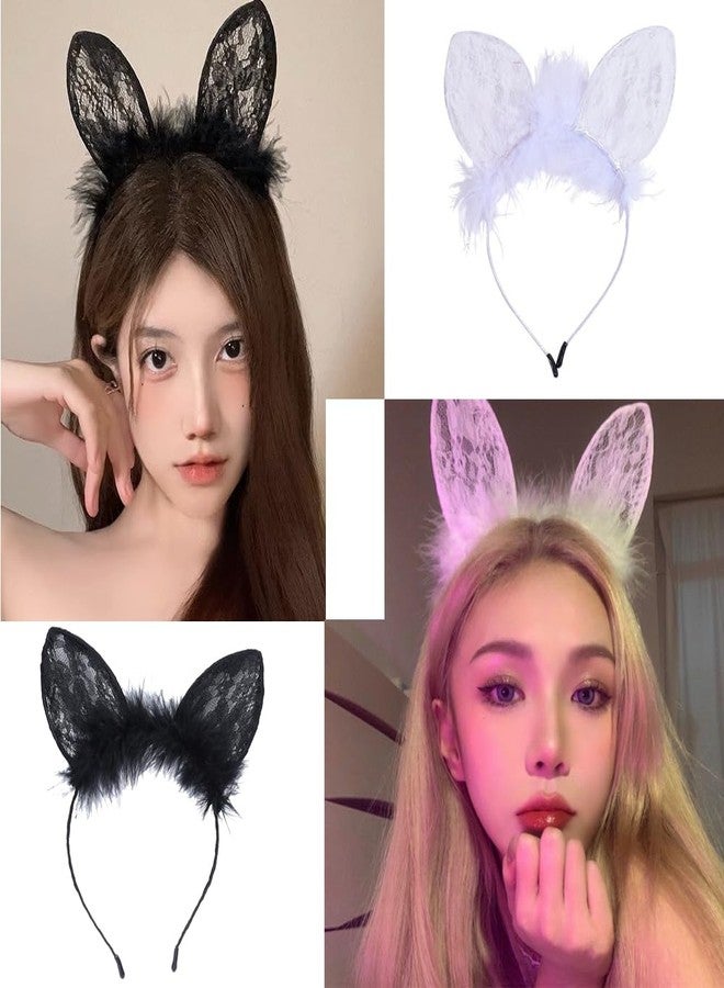 Mimeile Cat Ears Headbands Plush Lace Halloween Cute Costume Party Makeup Hair Headpiece Sexy Masquerade Nightclubs Photo Prop for Women - Image 5