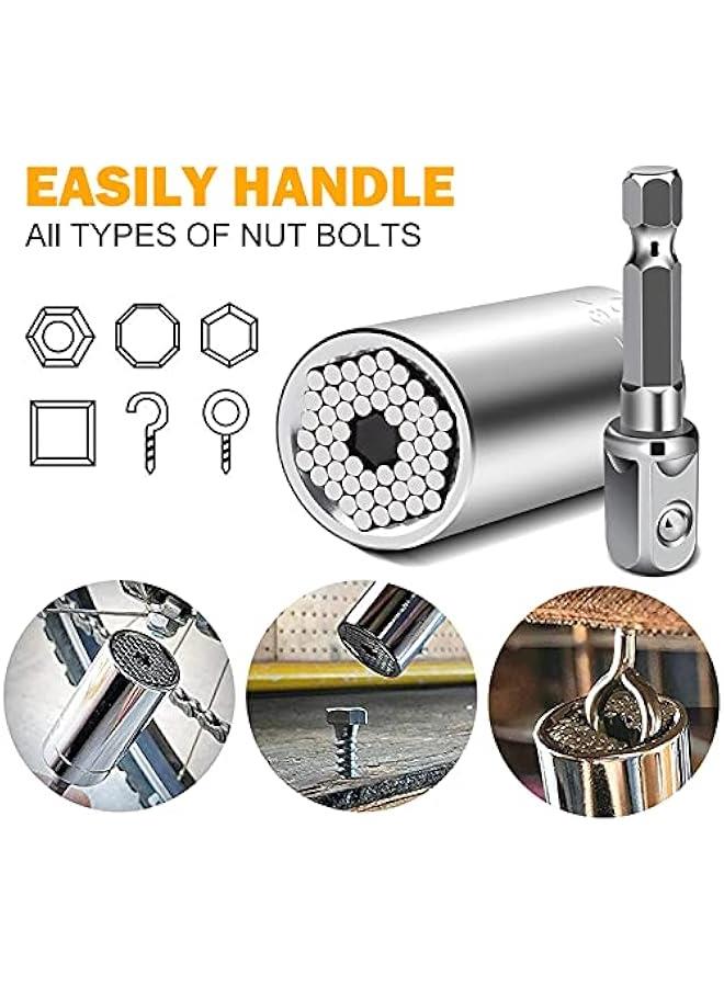 يونغناز 2 قطعة أداة مقبس عالمية، مقبس سوبر فك اي برغي، مثقاب مقبس قابل للتعديل مع محول، 1/4 انش - 3/4 انش (7 ملم الى 19 ملم) - Image 3