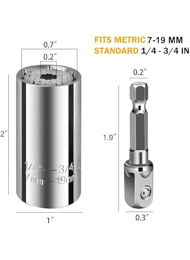 يونغناز 2 قطعة أداة مقبس عالمية، مقبس سوبر فك اي برغي، مثقاب مقبس قابل للتعديل مع محول، 1/4 انش - 3/4 انش (7 ملم الى 19 ملم) - Image 2