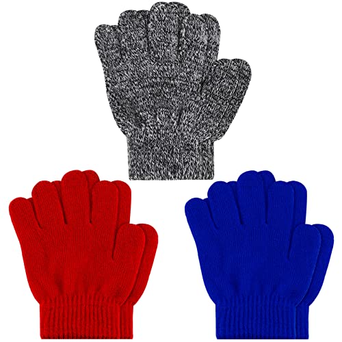 ONESING 3 Pairs Kids Winter Gloves - Stretchy Knit Gloves for Boys & Girls - Image 1