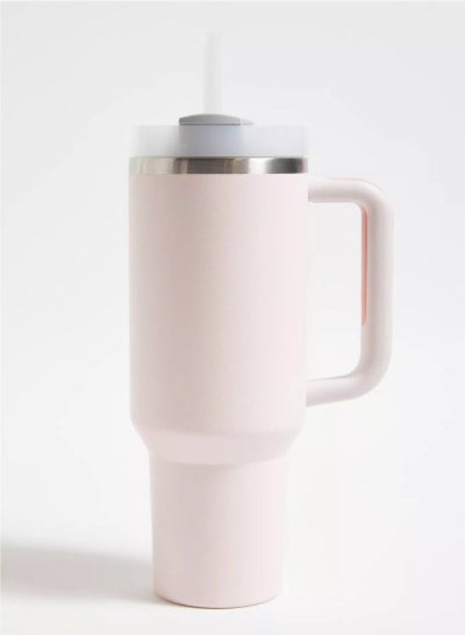 H2.0 Stainless Steel with Lid and Straw for Water Iced Tea Coffee and Smoothie Rose Quartz 30 oz - Image 1