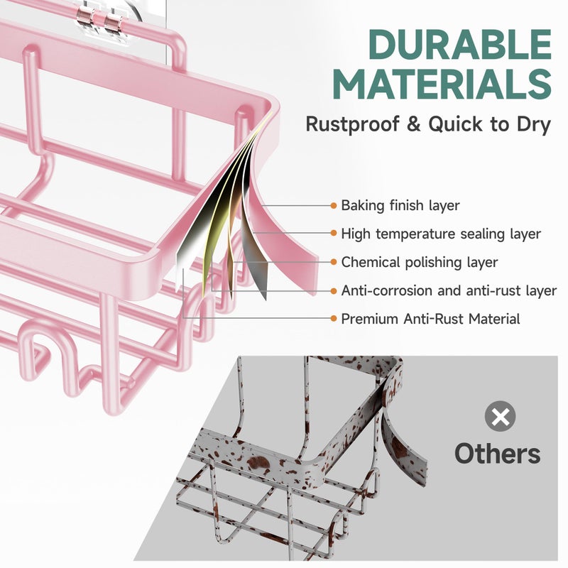 Veken Large Capacity Shower Caddy 6-Pack, No Drilling & Rustproof, Adhesive Shower Shelves with Soap Holder, Bathroom Organizers and Storage, Wall-Mounted Kitchen & Home Decor, Pink - Image 4
