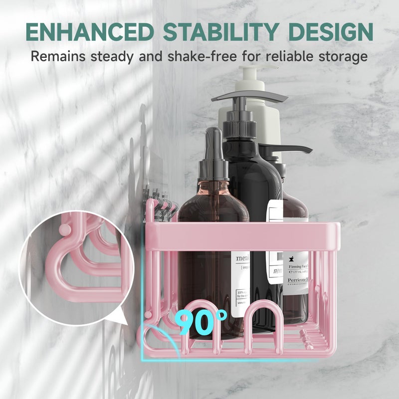 Veken Large Capacity Shower Caddy 6-Pack, No Drilling & Rustproof, Adhesive Shower Shelves with Soap Holder, Bathroom Organizers and Storage, Wall-Mounted Kitchen & Home Decor, Pink - Image 2