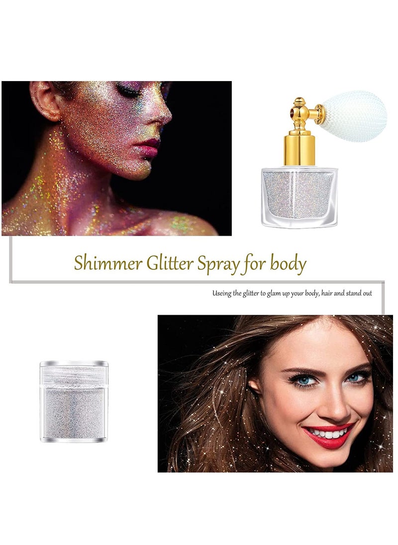 Generic Body Glitter Spray, Sliver Gold Glitter Powder, Shimmer Highlighter Loose Powder Glitter Makeup for Body Face Hair Clothes Nail Art Craft Design(1 bottle spray + 2 spare bottles)  - Image 2
