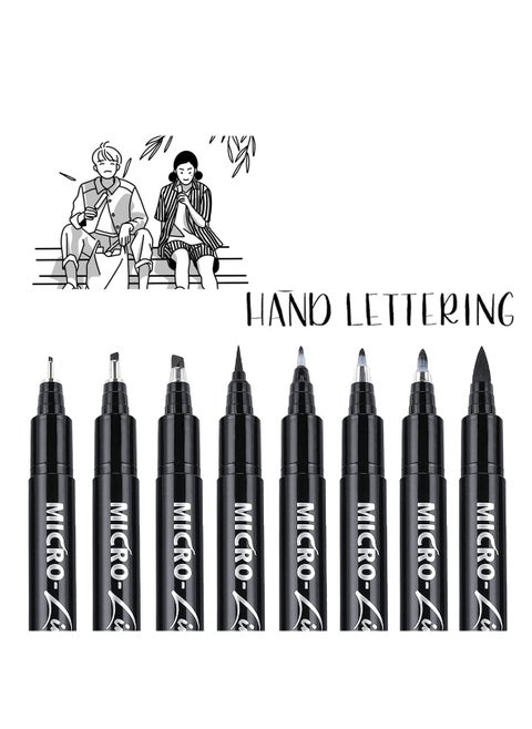 Calligraphy Brush Pen, Hand Lettering Pens, Art Markers Pens for Beginners Writing, Sketching, Drawing, Illustration, Scrapbooking, Journaling, Black Ink Pen Set, 8 Sizes