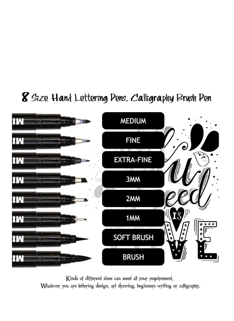 Generic Calligraphy Brush Pen, Hand Lettering Pens, Art Markers Pens for Beginners Writing, Sketching, Drawing, Illustration, Scrapbooking, Journaling, Black Ink Pen Set, 8 Sizes  - Image 2