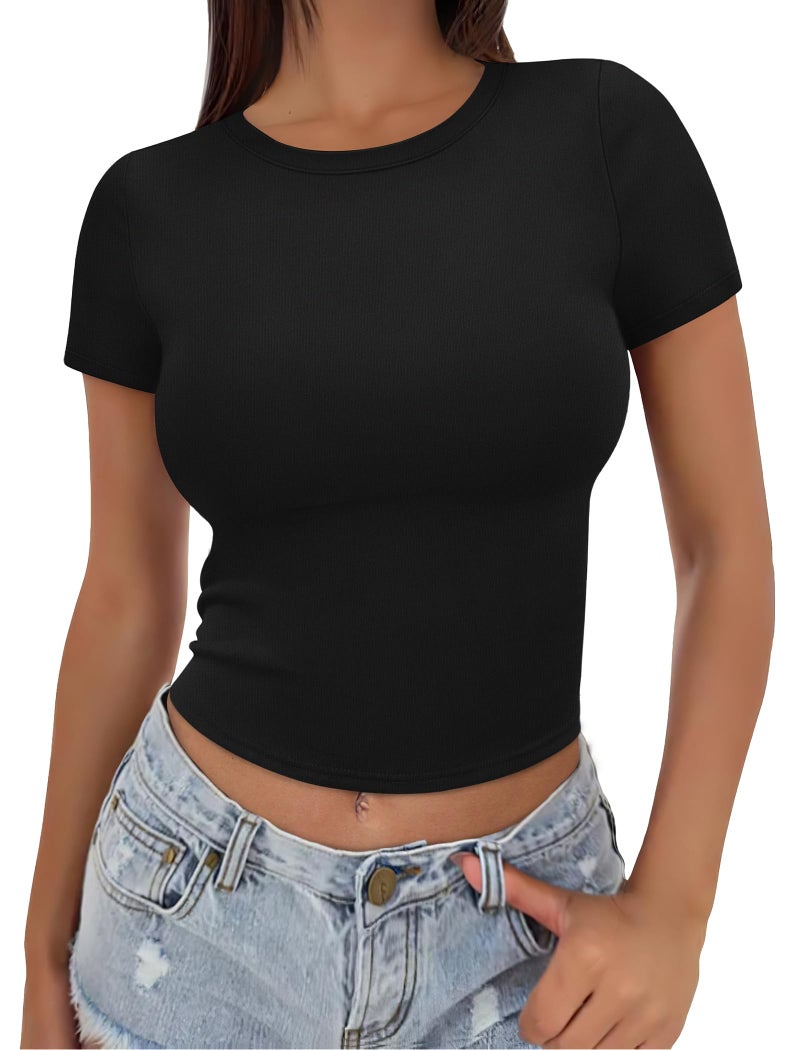 Sampeel Tshirts Shirts for Women Black Y2k Clothes Crop Tops T Shirts for Women Trendy Basic Baby Tees 2025 Fashion Clothing M - Image 1