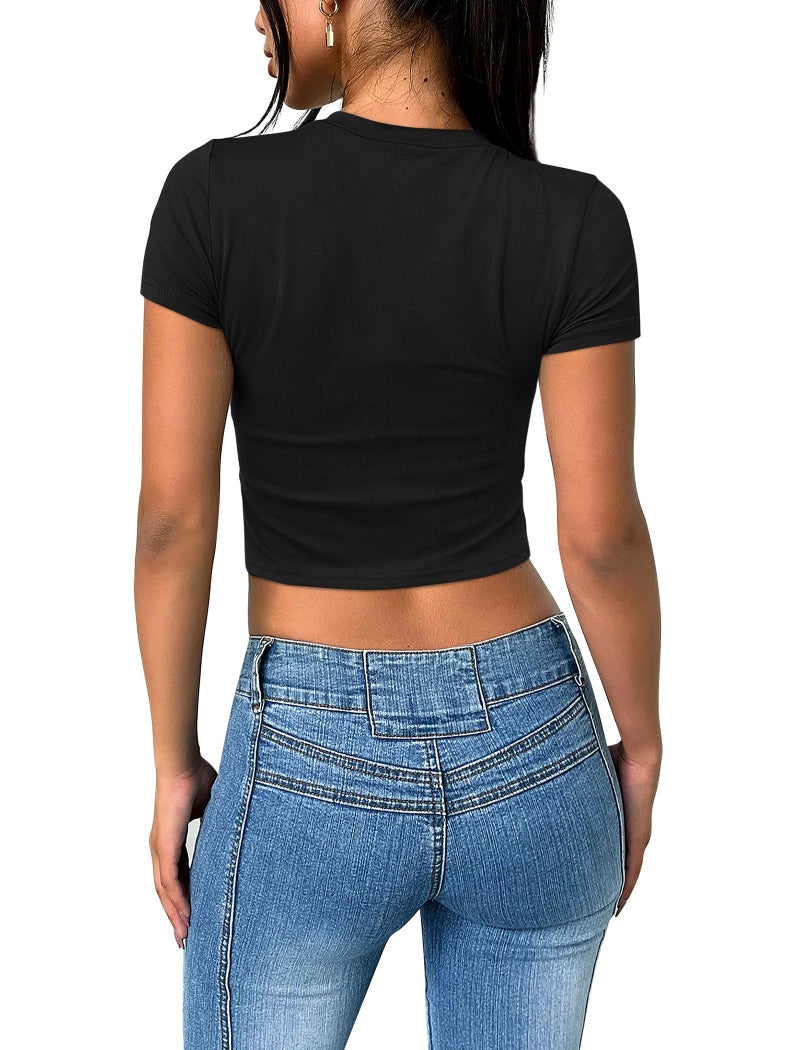 Sampeel Tshirts Shirts for Women Black Y2k Clothes Crop Tops T Shirts for Women Trendy Basic Baby Tees 2025 Fashion Clothing M - Image 5