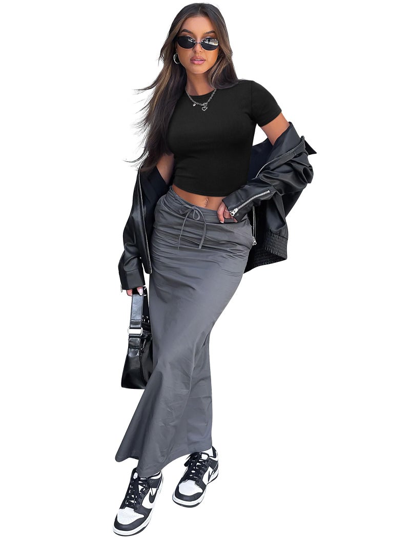 Sampeel Tshirts Shirts for Women Black Y2k Clothes Crop Tops T Shirts for Women Trendy Basic Baby Tees 2025 Fashion Clothing M - Image 4