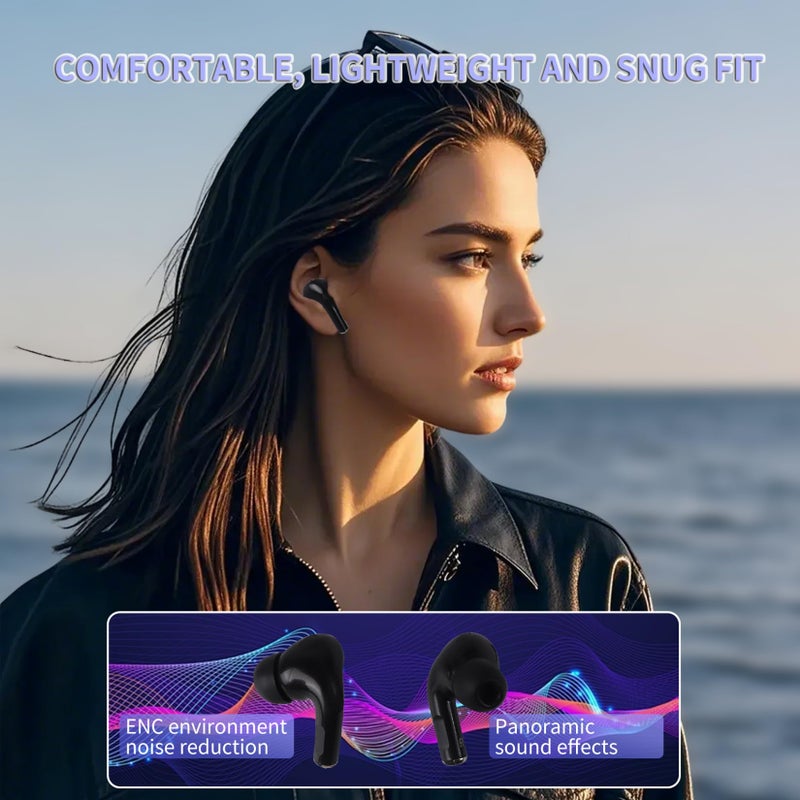 Sunffice Wireless Earbuds Bluetooth 5.3 Headphones,Long Playtime Ear Buds with Mic Waterproof in Ear Earphones Charging Case with Multi Functions LED Full Color Touch Screen for Android iOS Phones Sport,black - Image 2