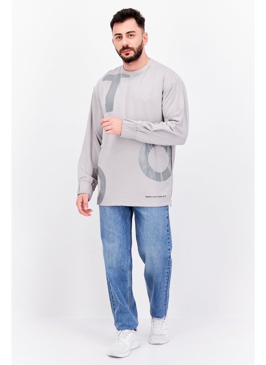 TRIBE OF 6 - Men Crew Neck Long Sleeves Brand Logo Sweatshirt, Grey - Image 1