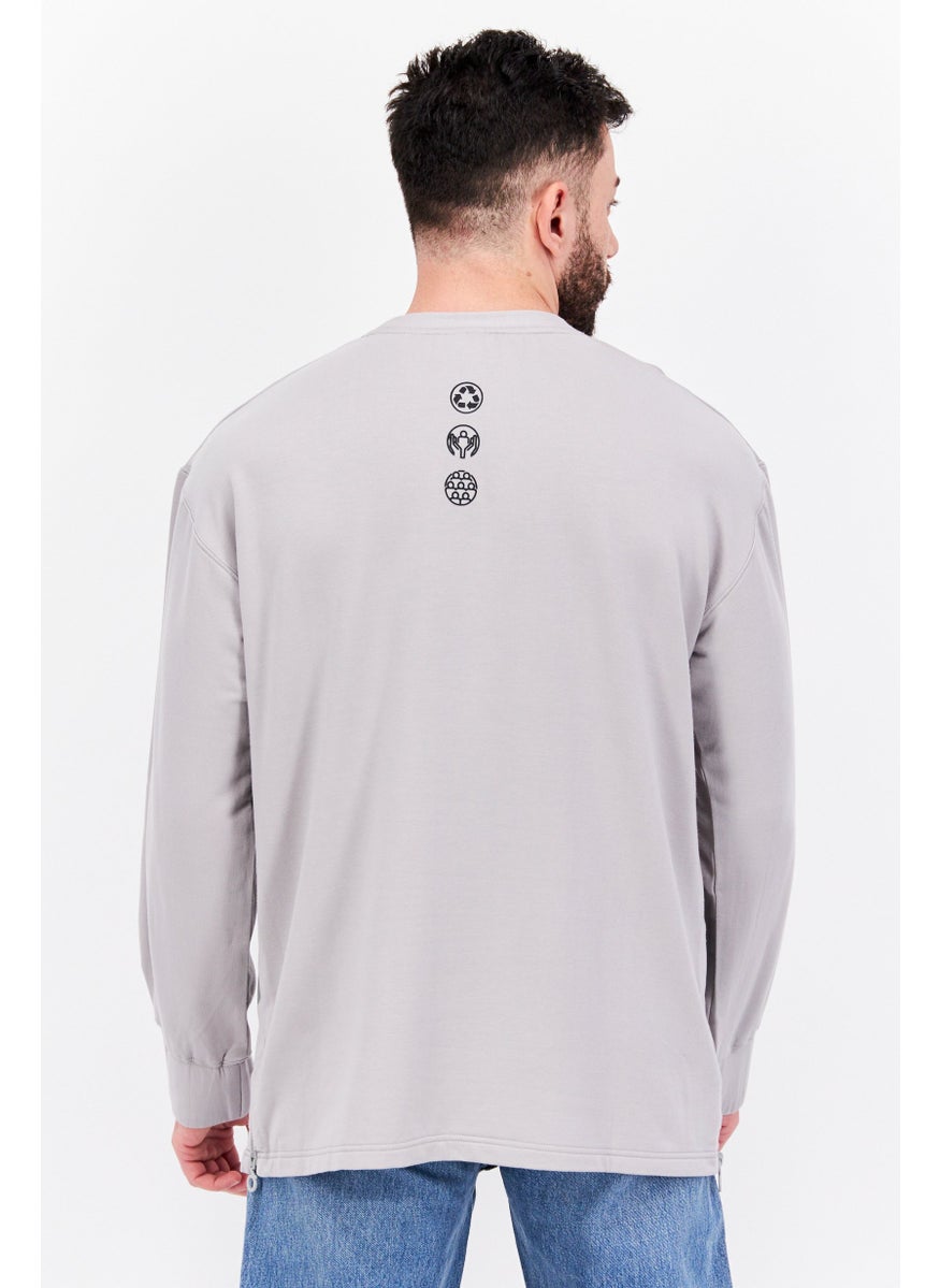 TRIBE OF 6 - Men Crew Neck Long Sleeves Brand Logo Sweatshirt, Grey - Image 1