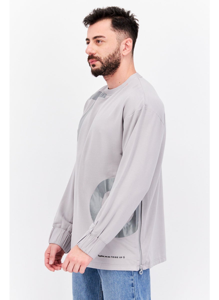 TRIBE OF 6 - Men Crew Neck Long Sleeves Brand Logo Sweatshirt, Grey - Image 1