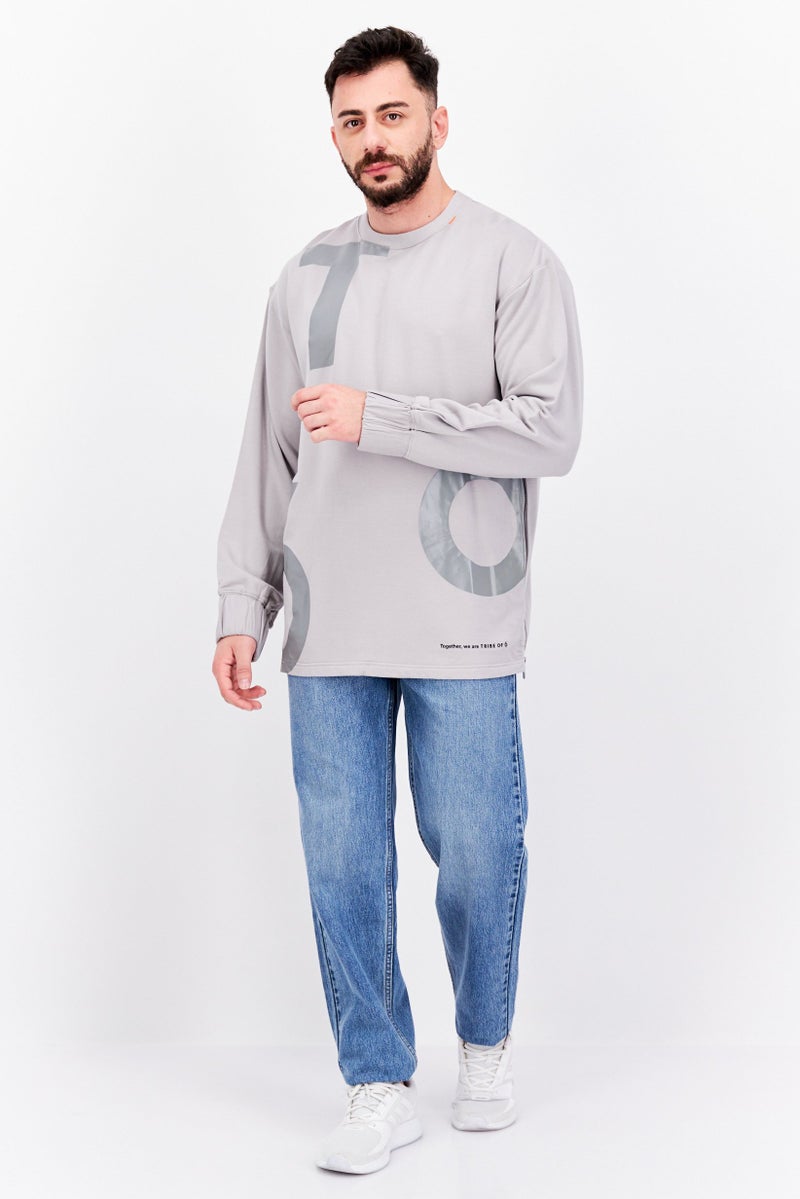 TRIBE OF 6 Men Crew Neck Long Sleeves Brand Logo Sweatshirt, Grey  - Image 4
