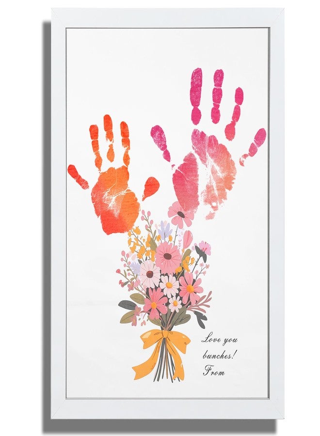 Bixinyo Flower Bouquet Handprint Kit, Gifts for Mother's Day, Grandma, Mom, Grandparents from Daughter/Kids, Unique Gifts for Birthday Christmas, DIY Art Craft 12" X 16" Frame (Bow, White) - Image 1