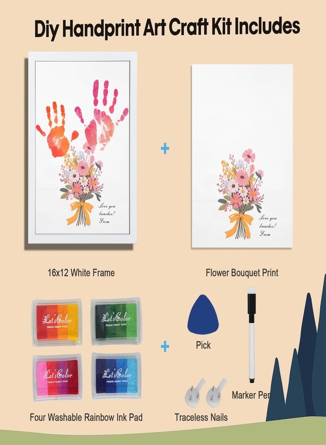 Bixinyo Flower Bouquet Handprint Kit, Gifts for Mother's Day, Grandma, Mom, Grandparents from Daughter/Kids, Unique Gifts for Birthday Christmas, DIY Art Craft 12" X 16" Frame (Bow, White) - Image 2