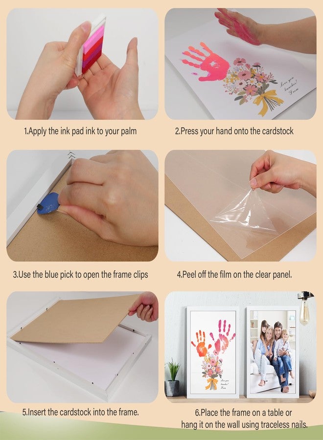 Bixinyo Flower Bouquet Handprint Kit, Gifts for Mother's Day, Grandma, Mom, Grandparents from Daughter/Kids, Unique Gifts for Birthday Christmas, DIY Art Craft 12" X 16" Frame (Bow, White) - Image 4