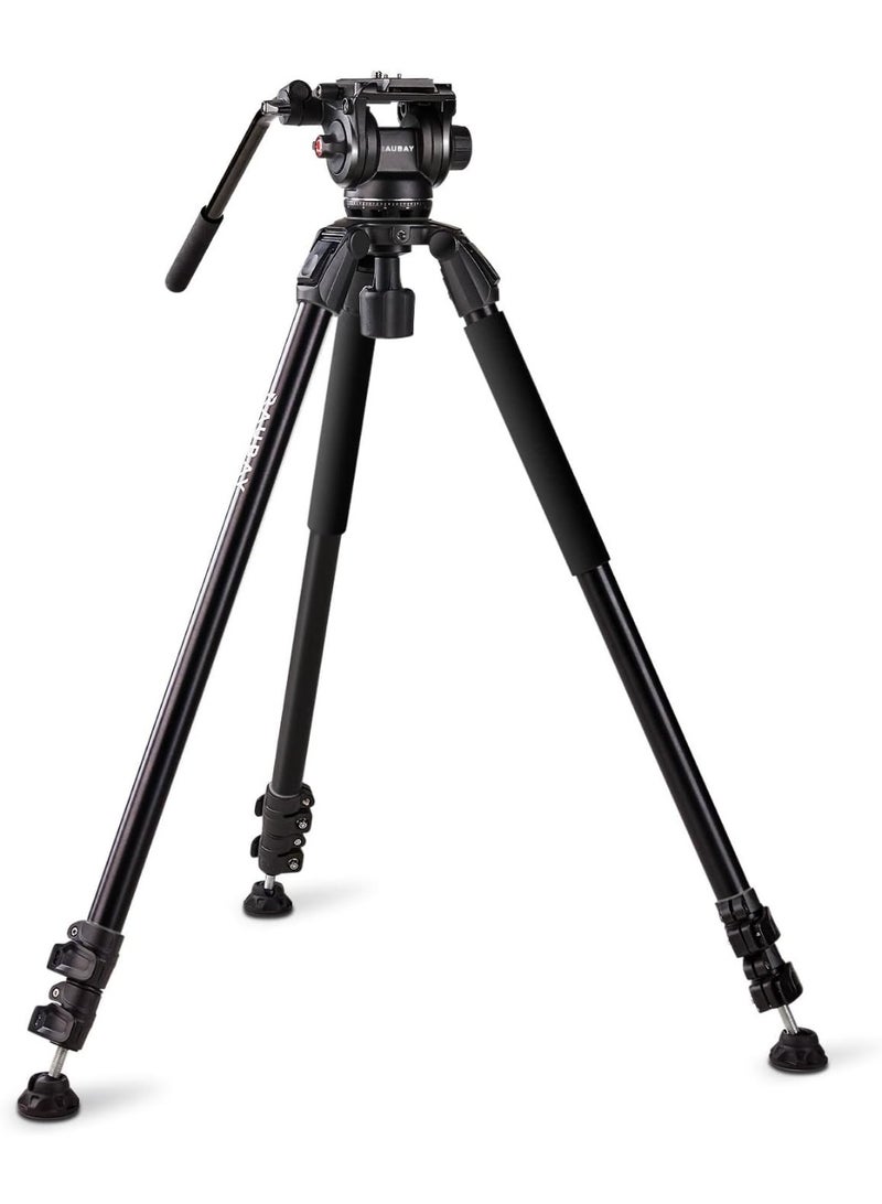 RAUBAY DV-3 Fluid Head Video Tripod 70.8" – 360° Pan & 165° Tilt, 75mm Bowl Base, Ultra-Low 13.1" Angle, Aluminum Single Tube Legs, 17.6lbs Max Load, For DSLR & Camcorder - Image 1