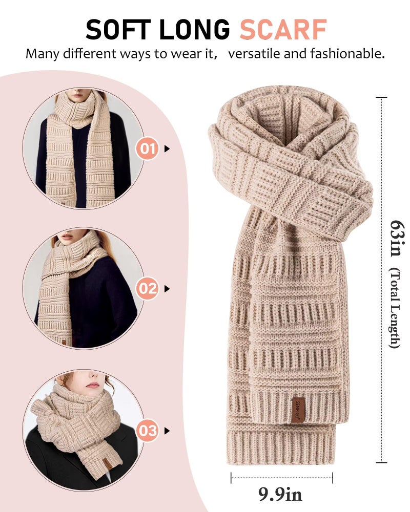 SENPUKI Womens Winter Beanie Hat Scarf Gloves Headband Set, Slouchy Beanie Ear Warmer with Fleece Lined Thick Knit Neck Scarf Touchscreen Gloves, 4 Piece Fashionable Warm Gift Set for Cold Weather(Oatmeal) - Image 5