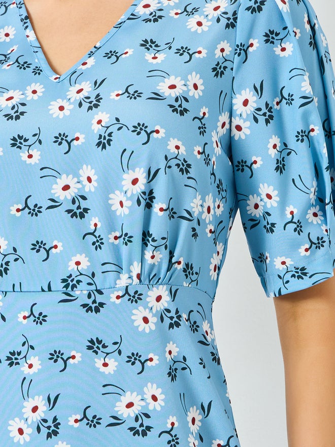 Take Two Blue Floral Maxi Dress with Puff Sleeves - Image 4