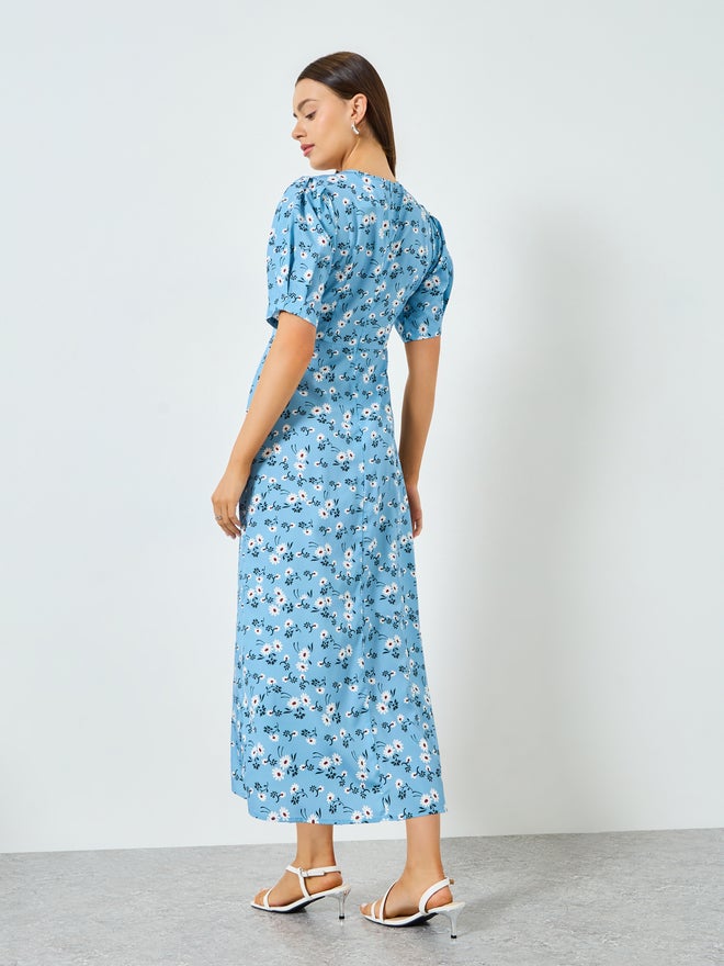 Take Two Blue Floral Maxi Dress with Puff Sleeves - Image 5