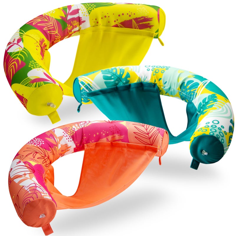 Sloosh 3 Packs Inflatable Pool Float Noodle Chair Floral Design Pool Noodle Sling Floatie Swimming Pool Party Floating Chair Pool Floats for AdultOrangeYellowGreen - Image 2