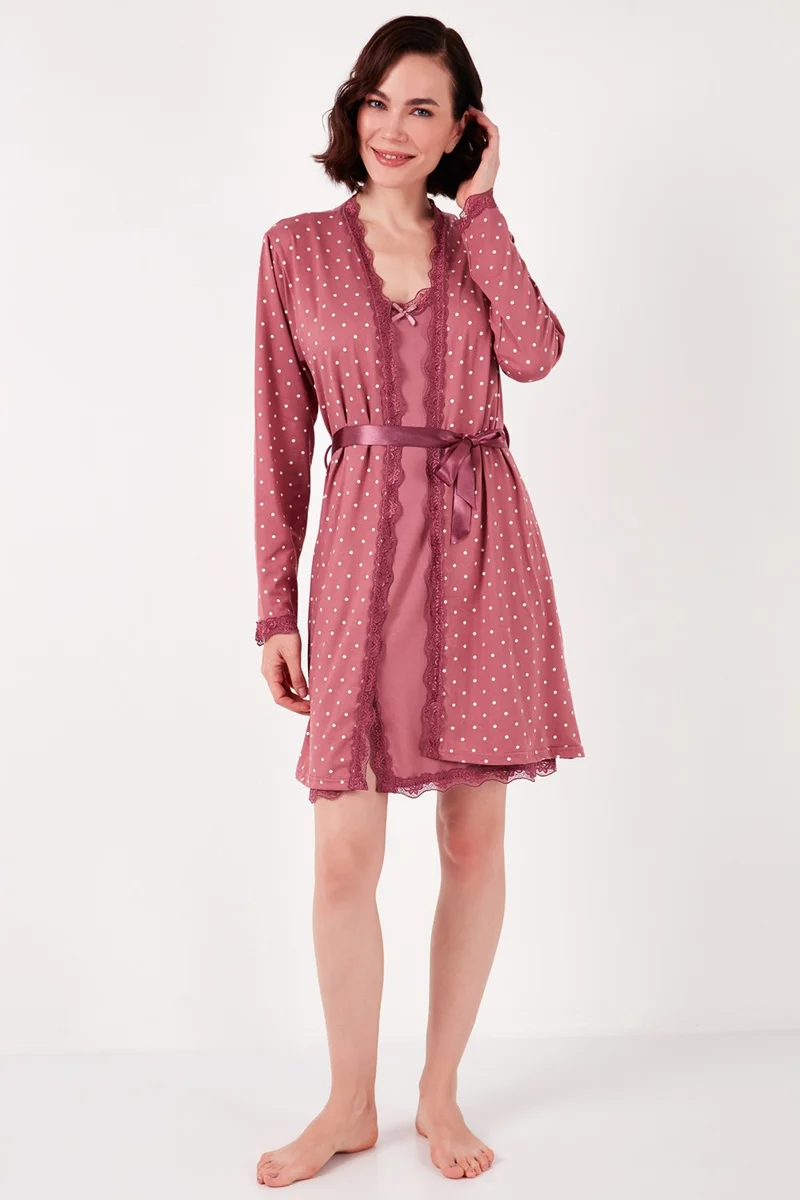 Lela Lace Detailed Slit Dressing Gown Nightgown Women's Nightgown 6097580