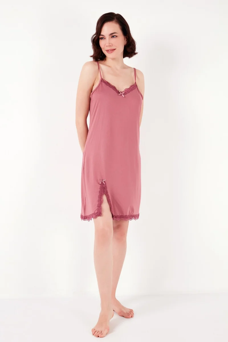 Lela Lace Detailed Slit Dressing Gown Nightgown Women's Nightgown 6097580