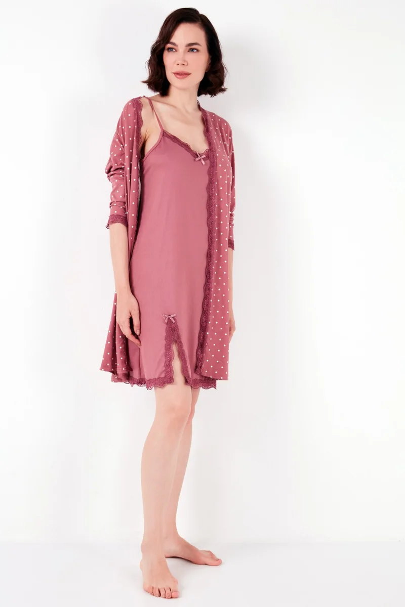 Lela Lace Detailed Slit Dressing Gown Nightgown Women's Nightgown 6097580