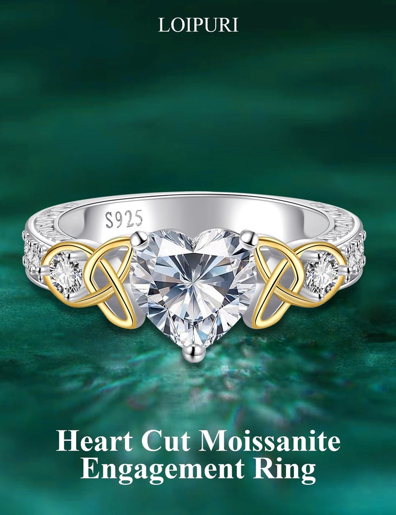 LOIPURI Moissanite Promise Rings for Her, 2CT D Color VVS1, Heart Shaped Celtic Knot, 925 Sterling Silver Engagement Wedding Anniversary Valentines Promise Gift with Certificate, Size 10 - Image 2