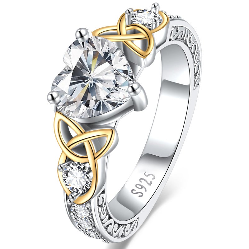 LOIPURI Moissanite Promise Rings for Her, 2CT D Color VVS1, Heart Shaped Celtic Knot, 925 Sterling Silver Engagement Wedding Anniversary Valentines Promise Gift with Certificate, Size 10 - Image 1