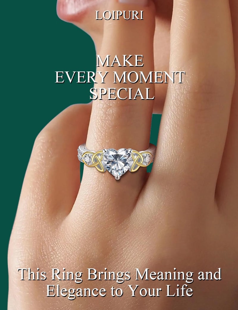 LOIPURI Moissanite Promise Rings for Her, 2CT D Color VVS1, Heart Shaped Celtic Knot, 925 Sterling Silver Engagement Wedding Anniversary Valentines Promise Gift with Certificate, Size 10 - Image 4