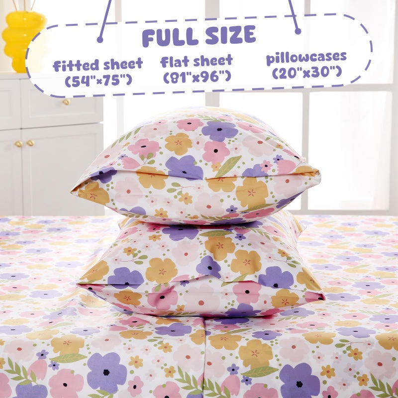 LONAVA Full Sheet Set Kids - 4 Pieces Soft Microfiber Cartoon Style Bedsheets for Boys Girls Teens, Oeko TEX, Breathable Deep Pocket Sheets, (Flower) - Image 3