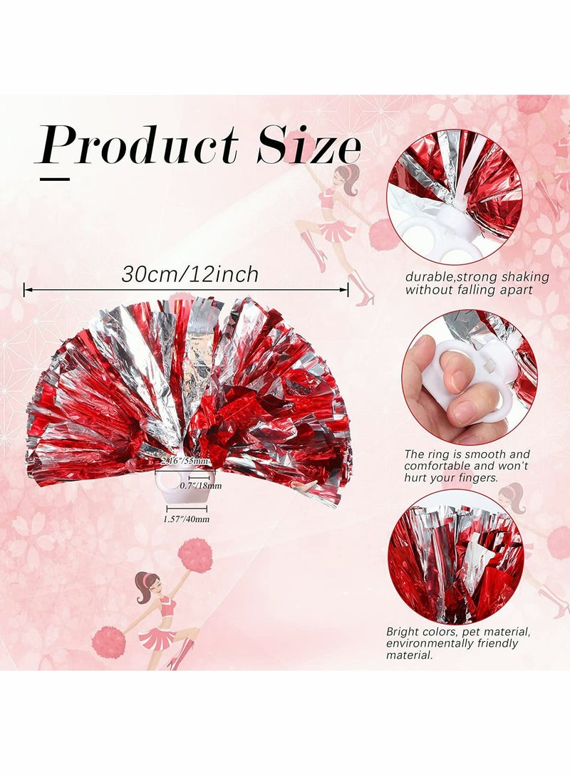 Excefore 12 Pack Cheerleading Pom Poms, Metallic Foil Pom Poms with Baton Handle Cheer Squad Team Spirited Fun Pom Poms for Party, Sports Dance Cheer, 12 Inch, 50g Weight Each - Image 5