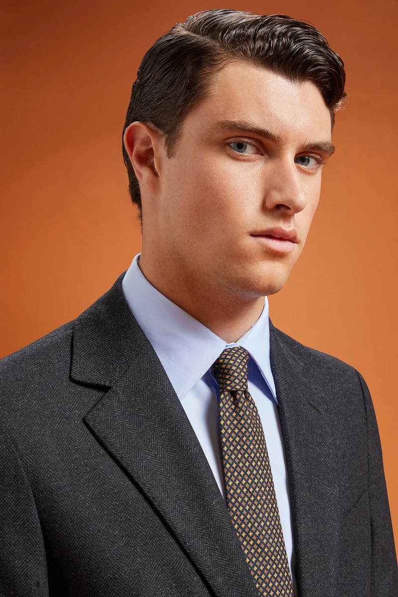 دوبل غانغر Men's micro patterned tie - Black/Brown