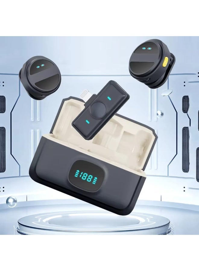 TIGER Dual Wireless Lavalier Microphone Compatible with Type-C and iPhone Devices Featuring Noise Reduction with Charging Case - Black - Image 2