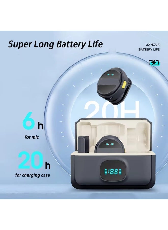 TIGER Dual Wireless Lavalier Microphone Compatible with Type-C and iPhone Devices Featuring Noise Reduction with Charging Case - Black - Image 1