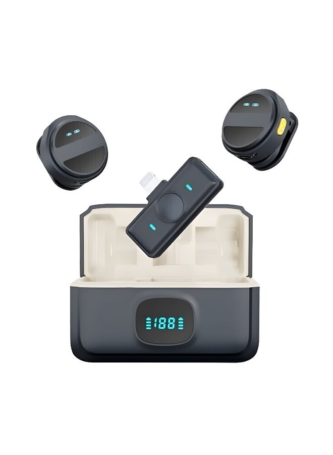 TIGER Dual Wireless Lavalier Microphone Compatible with Type-C and iPhone Devices Featuring Noise Reduction with Charging Case - Black - Image 3