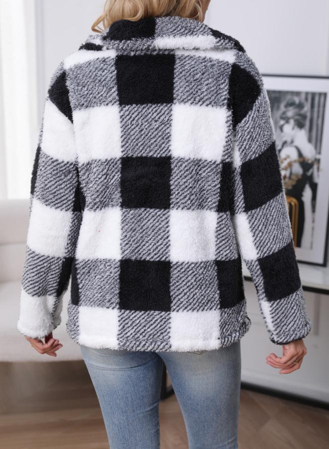 تايك تو معطف مبطن بنقشة مربعات وأزرار أمامية وجيوب - Image 2