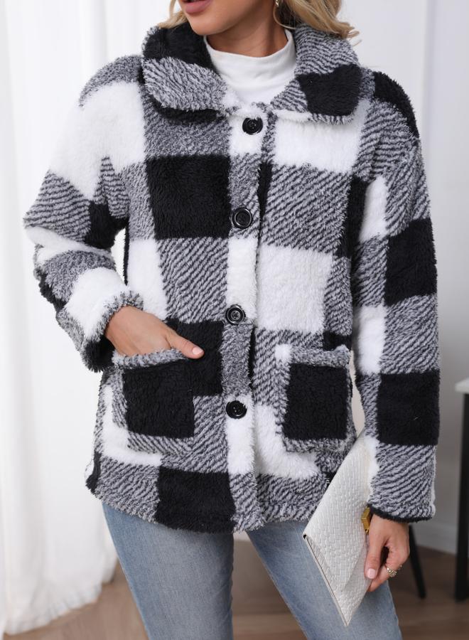 تايك تو معطف مبطن بنقشة مربعات وأزرار أمامية وجيوب - Image 4