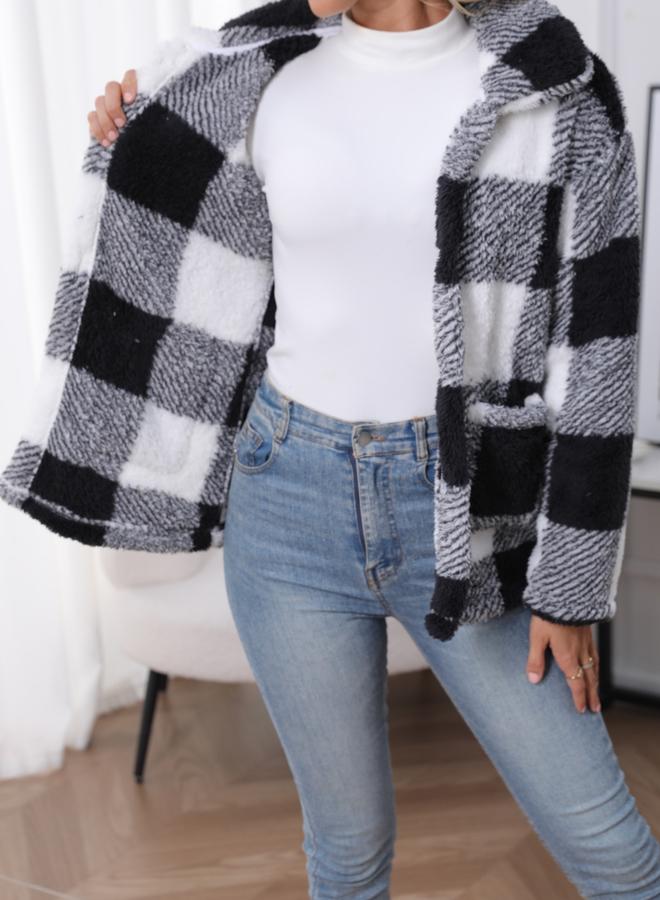 تايك تو معطف مبطن بنقشة مربعات وأزرار أمامية وجيوب - Image 3