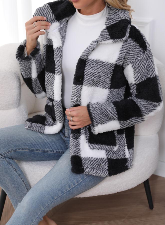 تايك تو معطف مبطن بنقشة مربعات وأزرار أمامية وجيوب - Image 5