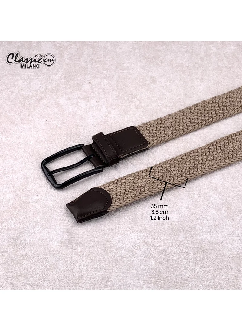 Classic Milano Beige (DWE-311) Classic Milano Braided Cotton Elastic Stretch Belt for Men & Women, Woven Canvas Web Belt with Gift Box, Adjustable Men's Belt | Full Length: 110CM (Free Size - Fits up to the waist of 40 Inches / 100 CM)  | Best Price UAE