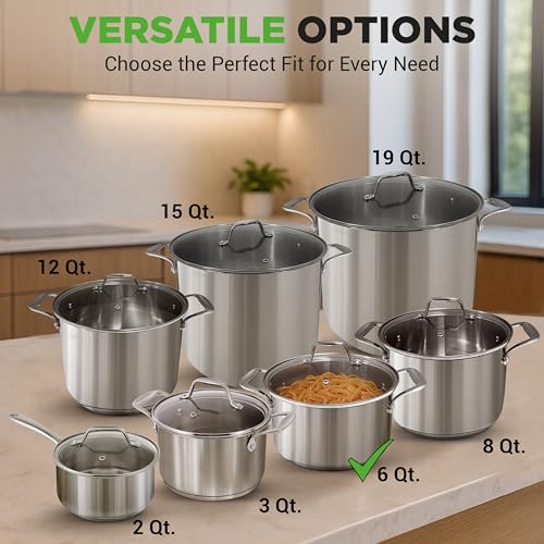 NutriChef 6-Quart Stainless Steel Stockpot – 18/8 Food Grade Heavy-Duty Induction-Compatible Pot with See-Through Lid, Ideal for Stews, Broths, Simmering & Soups, Dishwasher Safe – NCSP6 - Image 3