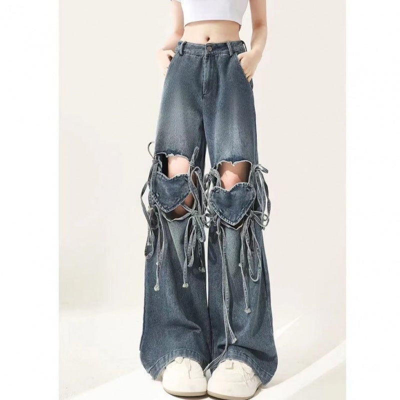 Plus Size Gradient Heart Ripped Jeans for Women - Image 3